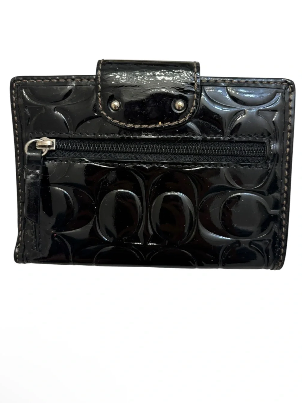 Coach vintage y2k black patent leather embossed cc turnlock wallet